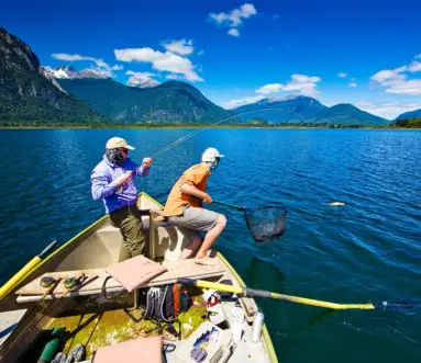 Angler fighting a fish from the boat at Patagonian BaseCamp - Matt Harris photo