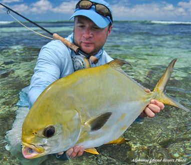 Angler with Indo Pacific Permit in the Seychelles