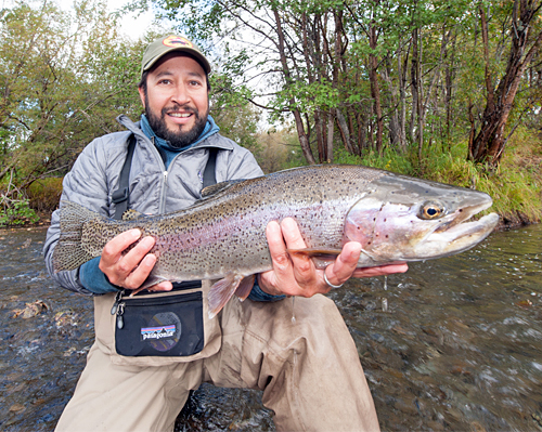 Erik Argotti with Rainbow Trout in Kamchatka