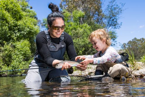 April Vokey wearing the new Patagonia Women's Swiftcurrent Waders