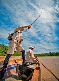 Fishing from a dugout canoe at Secure Tsimane