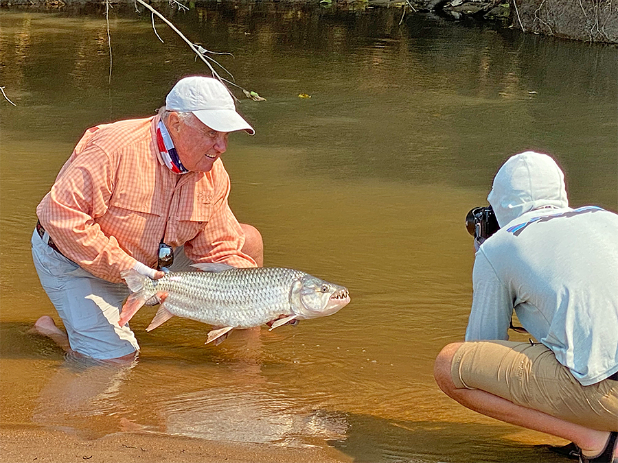 Mike with a beautiful Tigerfish on the Mnyera River