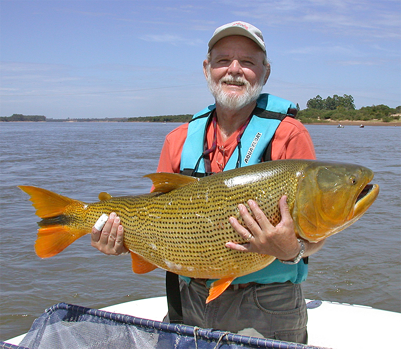 Don Causey holding a golden dorado