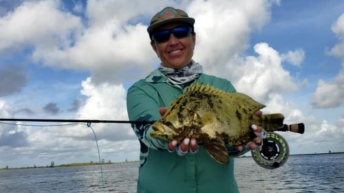 man with esb tripletail