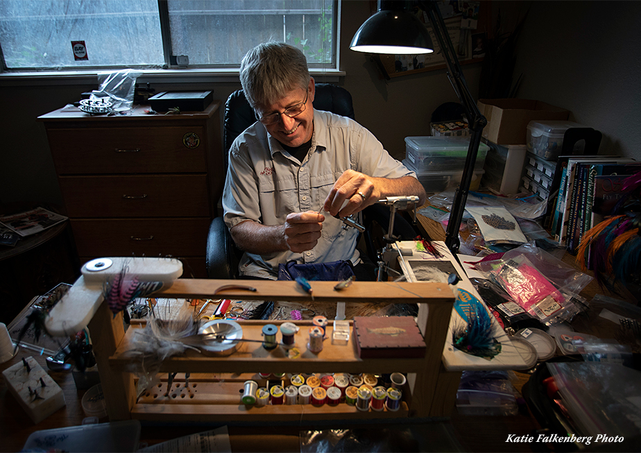 Mike Mercer at the fly tying vise