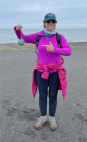 Lisa Pendergast with Japanese balls from the Bering Sea
