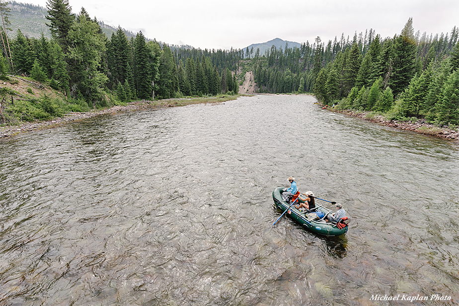 Aerial view of the raft floating by the bridge