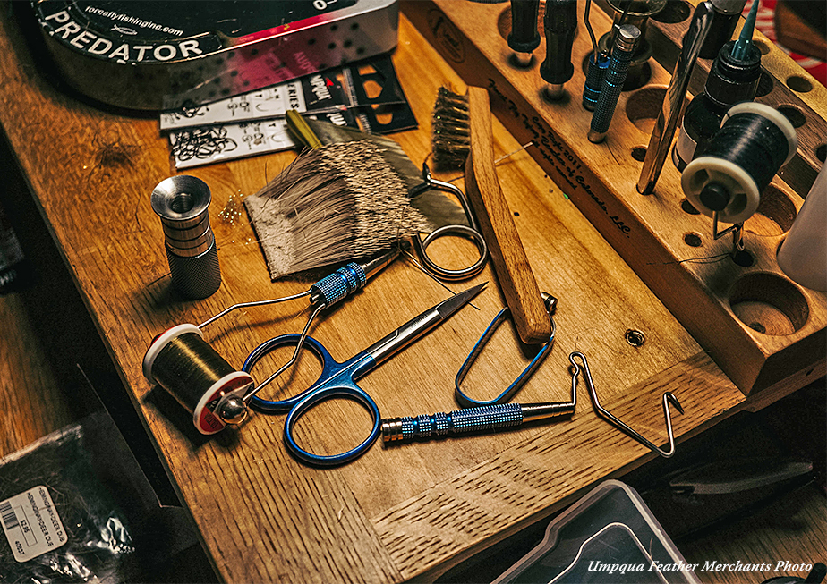 Umpqua DreamStream Tools on a fly tying desk