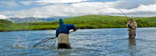 Landing a fish at Hoodoo River Sportfishing Lodge