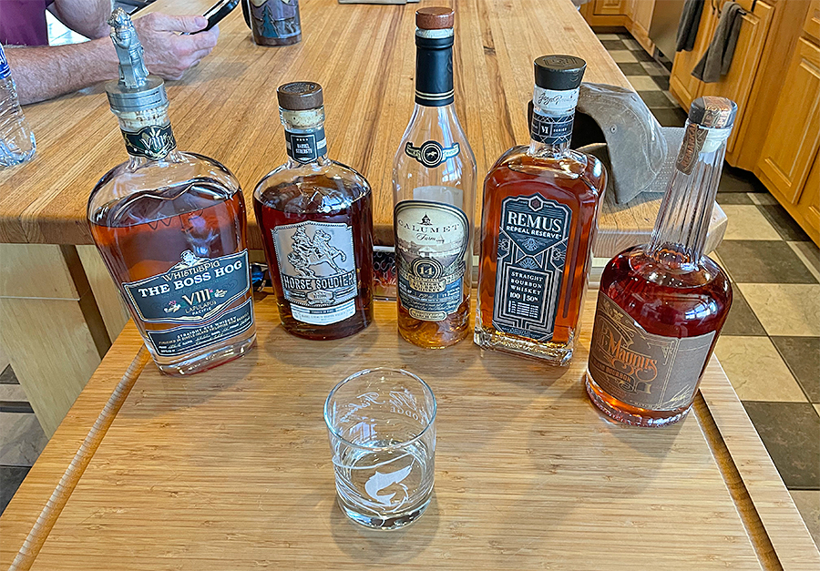 Assortment of bourbons at Montana Fly Fishing Lodge