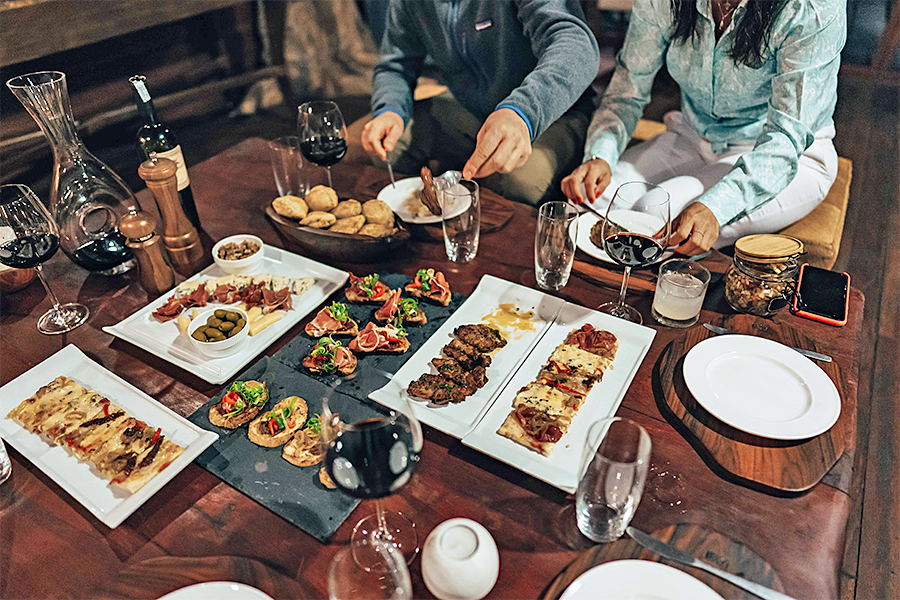 Dinner at Tsimane's Pluma Lodge in Bolivia