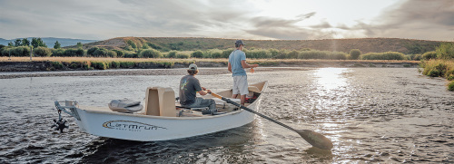 Fishing from a drift boat at Teton Valley Lodge