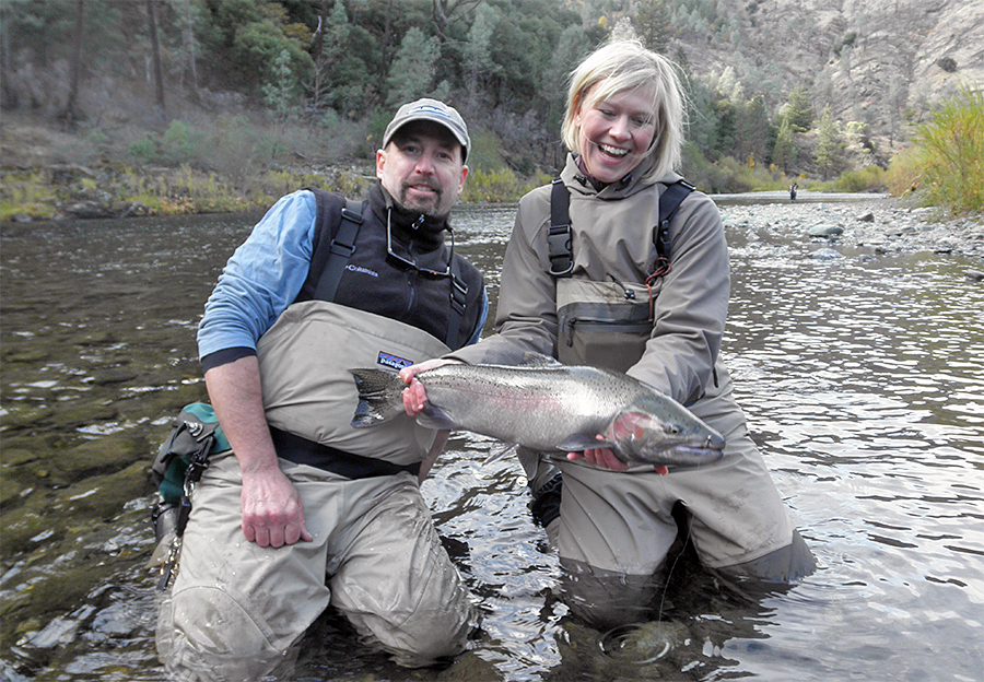 John Dietz with Kara Tripp on the Trinity River with a Steelhead