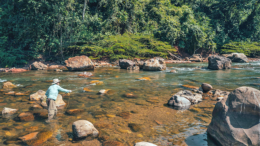 Angler casting at Tsimane's Bolivia lodges