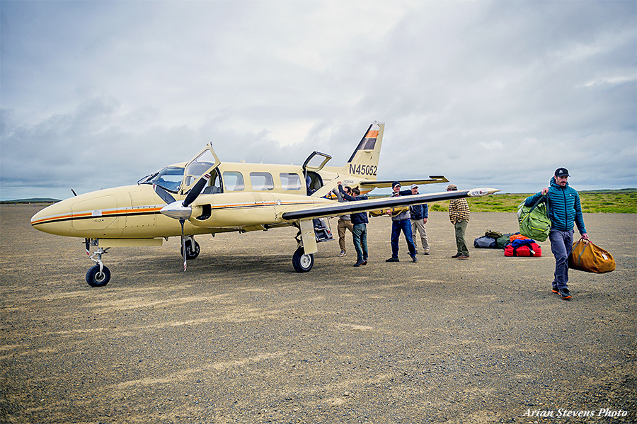 Unloading the plane at Lava Creek Lodge in Alaska