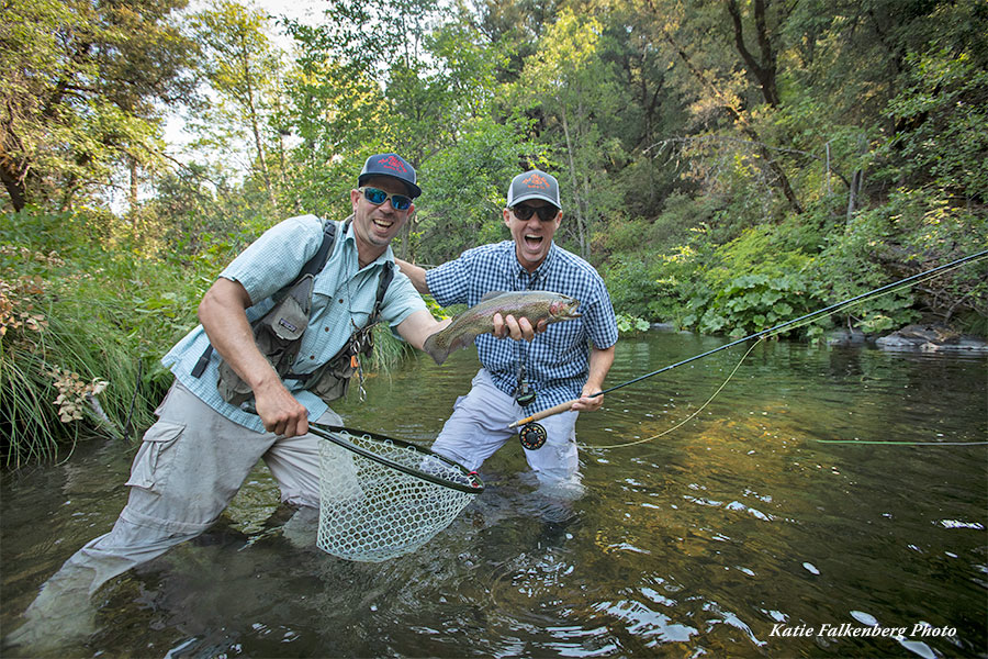 Bryan Balog & Russ Kegler holding a rainbow trout on Clear Creek