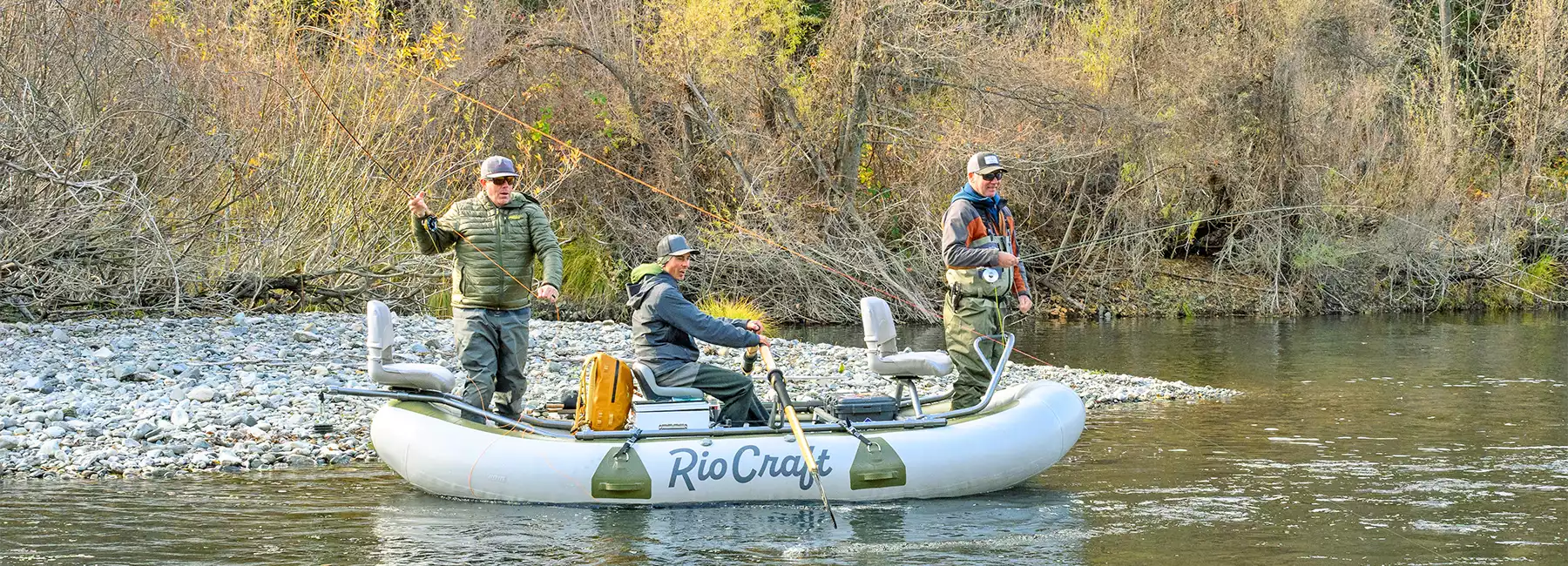 Bob Simonis rowing a raft down the Trinity River with anglers