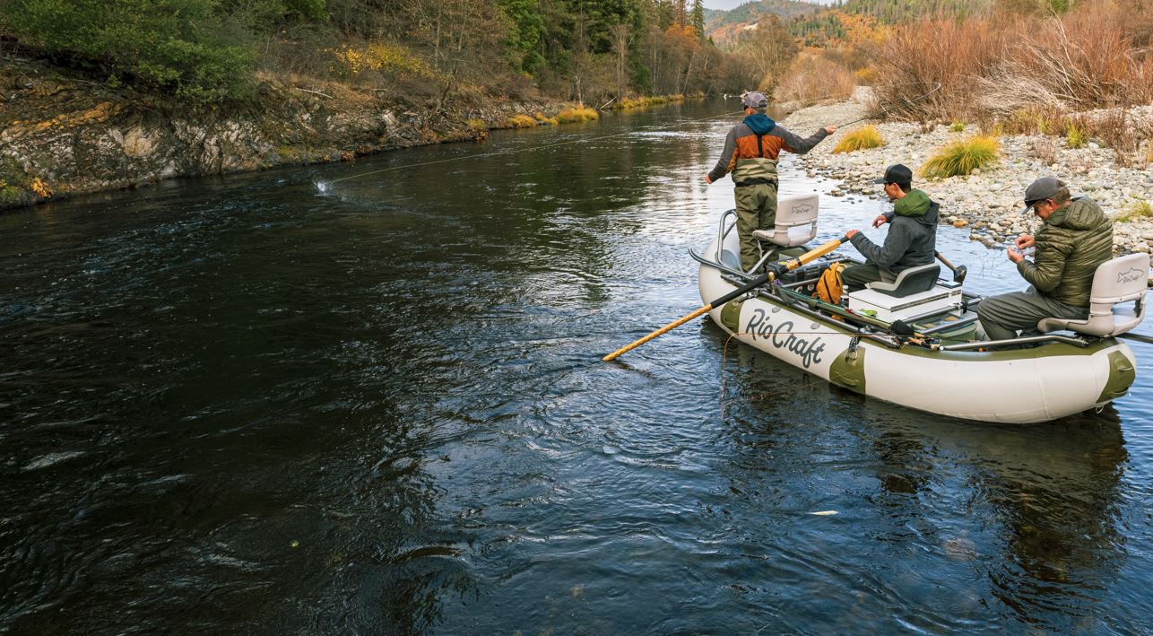 Northern California fly fishing guide Bob Simonis on the Trinity River in a raft