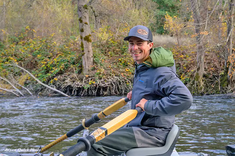 Bob Simonis rowing his raft on the Trinity River