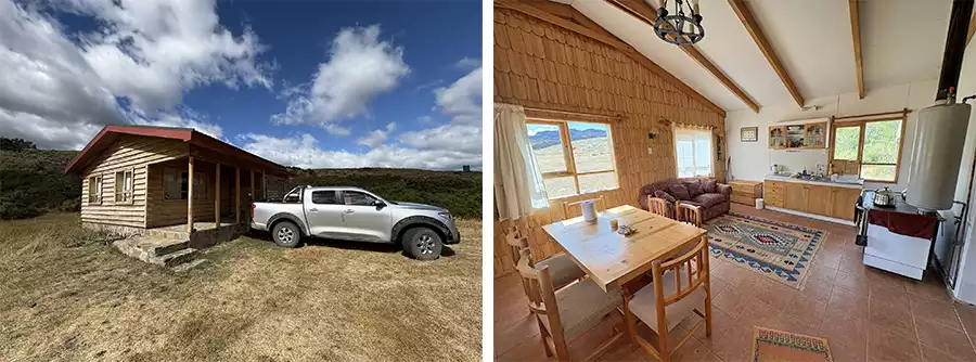 The exterior and interior of the cabin