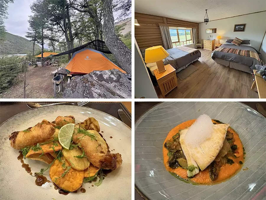 Tents, bedroom and food at Estancia de Los Rios